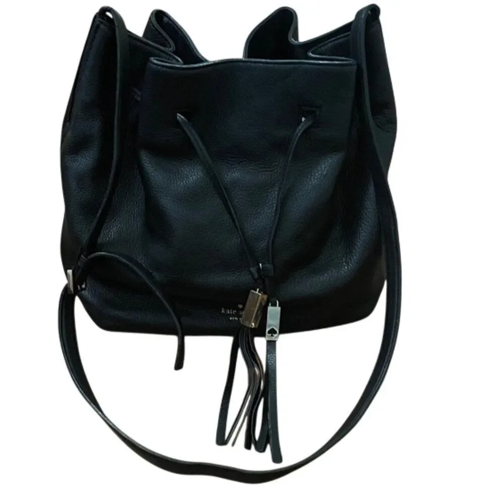 Kate Spade Cooper Grey Street Black Leather Bucket Tote Bag Crossbody WKRU3057